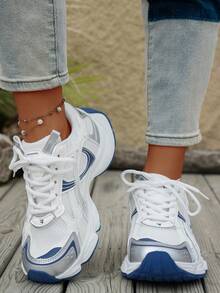 2024 Spring/Summer New Soft Leather Thick-Soled Chunky Sneakers, Women's Breathable Mesh Running Shoes, Casual Sports Shoes