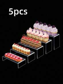 Bộ 5 giá đỡ bánh bằng acrylic, giá trưng bày bánh ngọt trong suốt, giá đỡ bánh, giá nâng tượng acrylic, kệ trưng bày hình chữ nhật có thể mở rộng và xếp chồng lên nhau, thích hợp để trưng bày đồ sưu tầm, bánh ngọt, tượng nhỏ và sắp xếp bàn làm việc, đồ dùng văn phòng và học sinh, trang trí nhà cửa, nhà bếp, quà Giáng sinh. - Trong sáng - Xem 9