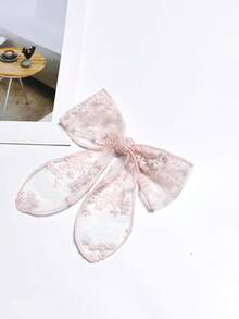 白色蕾丝蝴蝶结马尾发夹，简约优雅的女孩发饰，爪夹，发卡，发夹，可爱配饰，发饰，头部配饰，发卡 - 粉色 - 查看 2