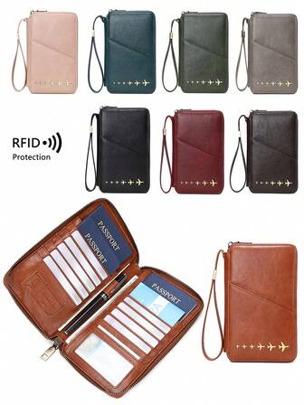 Portafoglio porta passaporto con blocco RFID - Organizer da viaggio multifunzionale con chiusura lampo per passaporto, carte d'identità e carte di credito - Marrone - Accessorio da viaggio durevole per viaggiatori frequenti e globetrotter, ottimo regalo