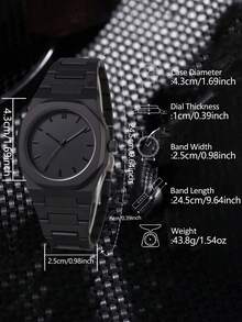 1Pc Men's Black Strap Fashionable Casual Personalized Graffiti Elements Simple Scale Dial Quartz Watch Suitable For Daily Wear Or Graduation Gifts - Black - View 3