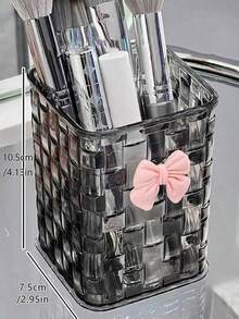 1pc Desk Stationery Organizer Box, Transparent Bowknot Square Pen Holder For Student Dorm, Office Desk - Multicolor - View 6