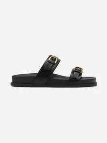 Sandalias con hebillas y correas decorativas - Negro - Ver 3