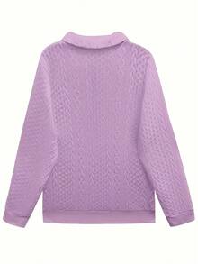 Half-Zip Collar Top, Adjustable Half-Zip Closure For Customized Neckline Feel, Relaxed Fit For Unrestricted Comfort During Wear, Suitable For Spring, Autumn And Cool Weather Periods, Versatile For Pairing With Bottoms For Daily Or Casual Occasions / Vacation Outfits Women /Summer Outfits For Women / Summer Clothes / Summer Tops / Going Out Tops Women - 淡紫色 - 查看 2