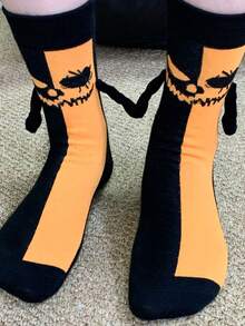 1/5 双万圣节南瓜骷髅手牵手创意趣味可爱袜子 - 彩色 - 查看 14
