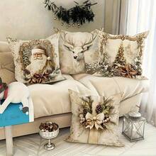 4/1 Set, 45*45cm Christmas Theme Pillow Covers, Soft & Comfortable Pillow Cases With Zipper Closure, For Home & Room Decor, Santa Claus & Snowman Design, Machine Washable - Multicolor - View 11