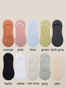 1/5/10 Đôi Tất đi thuyền mềm mại, thoáng khí, màu trơn đơn giản cho nữ, tất không lộ, tất ngắn chống trượt, thấm hút ẩm, thích hợp cho các hoạt động ngoài trời hàng ngày - Nhiều màu - Xem 3