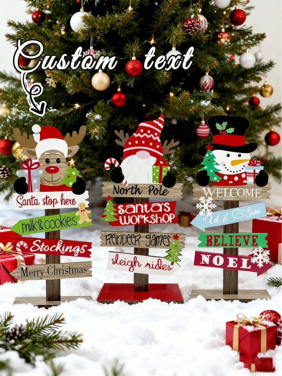 Charming Wooden Christmas Decor Set - Santa, Snowman & Reindeer Ornaments For Desktop Display,Wooden Freestanding Reindeer Personalised Christmas Table Decorations,Personalised Wooden , Personalised Family Christmas Decoration, Christmas Decor, Freestanding Reindeer Family Decorations,