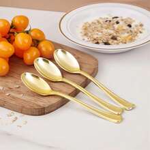 100/75/50/25/20/10/5 pièces Cuillères à gâteau/salade dorées, réutilisables et lavables, idéales pour les fêtes, les événements extérieurs, les réunions de famille, les mariages, les vacances, le service de gâteaux et de salades