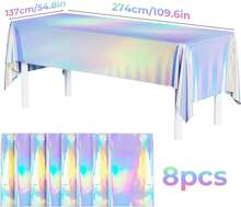 Iridescent Plastic Tablecloths 4PCS 54.***"X109.6" Holographic Metallic Laser Shiny Rec*** Party Table Decorations Foil Clothes Reusable Covers For Birthday Bridal Wedding Christmas (Blue) - Gói 8 màu ánh kim - Xem 2