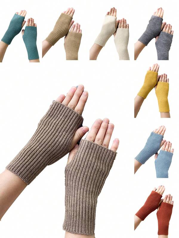 1 par de guantes sin dedos minimalistas y casuales de unicolor con rayas, para otoño/invierno