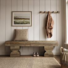 LITTLE TREE Entryway Bench, Solid Wood Shoe Bench, Farmhouse End Of Bed Stool With Sturdy Double Pedestal For Entryway, Living Room, Bedroom, Antique Gray Brown