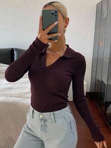 Livesso Fall/Winter Solid Color Casual Business Style Turtleneck Fitted Sweater,Long Sleeve Tops - Burgundy - View 6