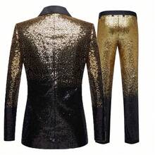 Men's Shiny Gradient Suit Set, 2 Pieces Stage Performance Outfit, Nightclub Sparkling Set - Gold - View 3