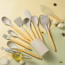 13PCS Juego de Utensilios de Cocina de Silicona, Utensilios de Cocina, Antiadherentes, Resistentes al Calor, aptos para Cocinar y Hornear, con Esptula/Cuchara/Batidor/Cuchara Medidora Caqui - Caquí - Ver 3