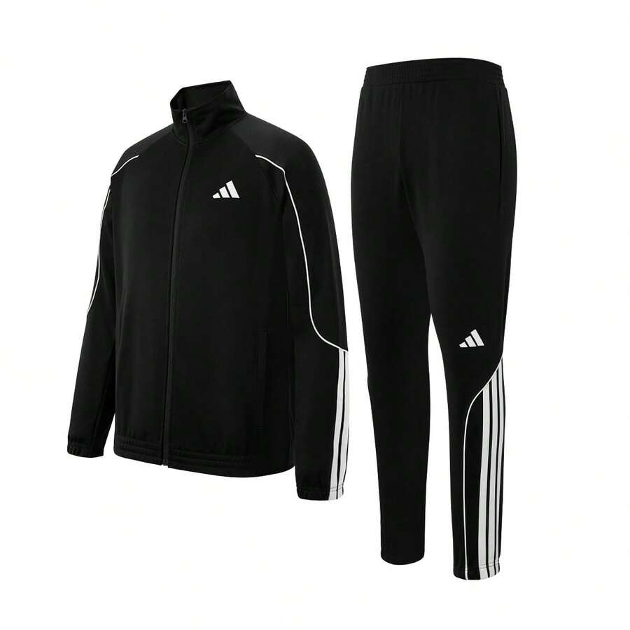 Adidas 阿迪達斯運動套裝男女同款中性秋季夾克外套直筒褲兩件套(尺寸偏小,喜歡寬鬆的拍大一號) - 黑色 - 查看 1