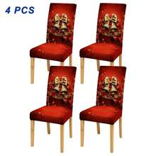 4/6 غطاء كرسي مطبوع بطبعات عيد الميلاد، مع عناصر عيد الميلاد مثل بابا نويل والثلجي والرنة، ديكور منزلي لفندق وحفلة ومطعم، إكسسوار أساسي لديكور عيد الميلاد، هدية عيد الميلاد المثالية