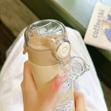 1 pezzo Tazza con cannuccia con simpatico cucciolo cartoni animati, portatile in acciaio inossidabile per uso scolastico