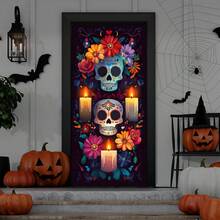 1 件骷髅万圣节门饰 - 涤纶材质，骷髅头和蜡烛，营造诡异氛围，35.4 英寸 * 70.8 英寸，适用于卧室、客厅、浴室、厨房门、窗户装饰。适用于家居、办公室、浴室派对、万圣节装饰、节日派对装饰，耐用派对装饰 - 彩色 - 查看 19