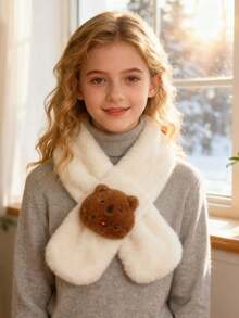 1条儿童围巾，卡通水豚图案，保暖冬季配饰，男女童皆宜，可爱风格，透气针织面料，秋冬季时尚女童围巾