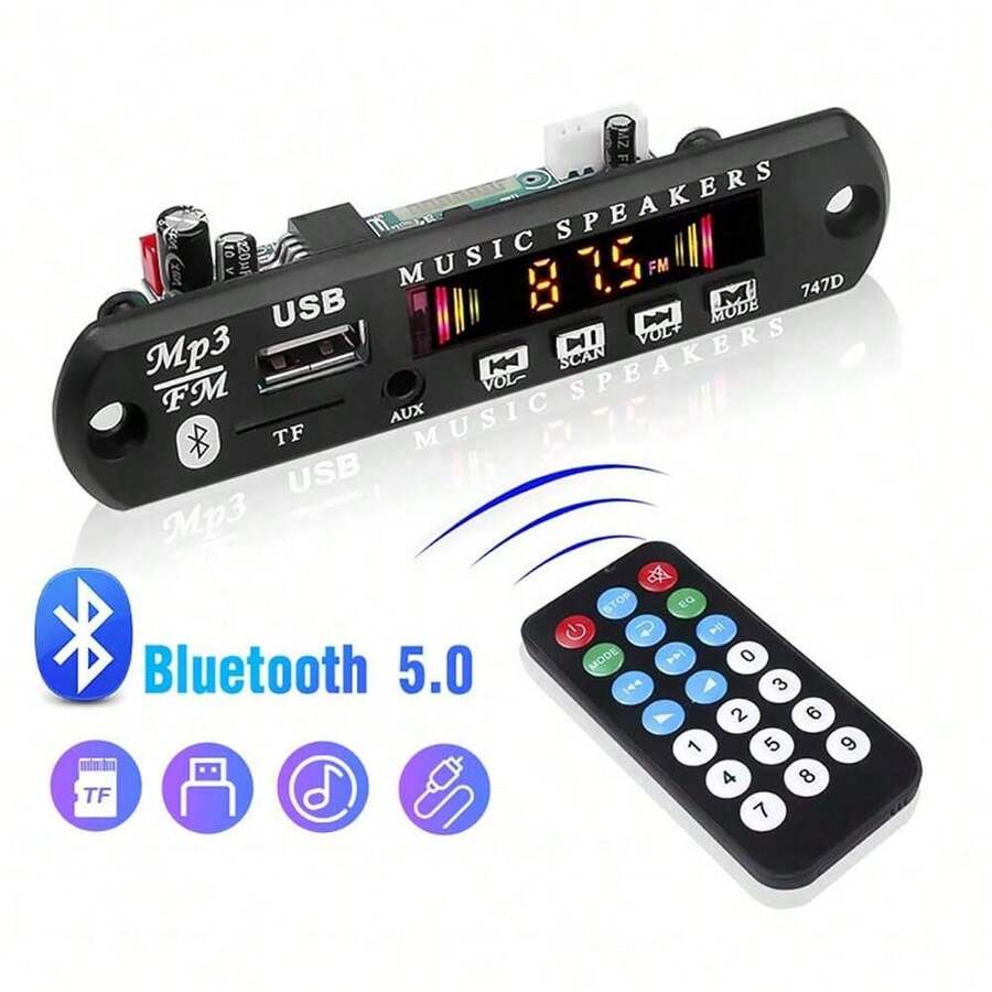 Módulo De Placa Decodificadora Bluetooth 5.0, Reproductor MP3 Manos Libres Inalámbrico Con Control Remoto - Negro - Ver 1