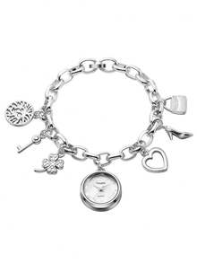 1 件女士吊坠项链式手链手表，优雅简约百搭休闲石英表，适合送礼或日常佩戴 - 銀色 - 查看 9