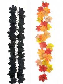 1 pieza Enredadera de hojas de arce artificial - Naranja Rojo, Tela de seda, Adecuado para otoño, Halloween, decoración del hogar para el festival de la cosecha, decoración de mesa, decoración de chimenea, decoración de barandilla de escalera, decoración de marco de puerta