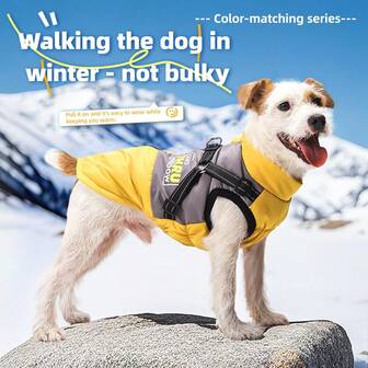 1pc Pet Dog Colorblock Padded Warm Coat With Reflective Strips, Lightweight, Fashionable And Comfortable For Small/Medium Dogs, Outdoor Windproof Jacket For Winter