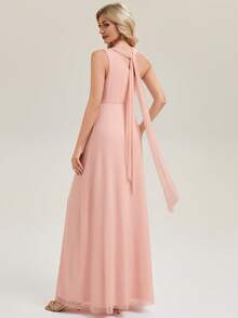 EVERPRETTY Solid Color One Shoulder Flowing Design Elegant Bridesmaid Dress - Pink - View 7