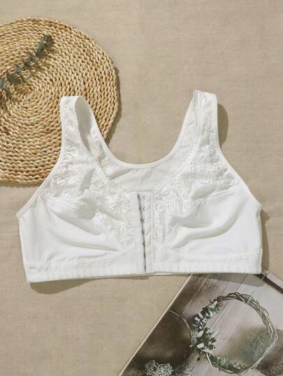 Women's White Full Coverage Front Closure Bra, Thin, Comfortable, Breathable, Wireless, Plus Size Underwear, Suitable For Sports, Casual, And Home Wear, Reinforced Back Stronger Than Tops