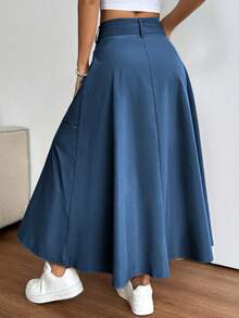 Falda casual de moda con diseño de cremallera de unicolor para mujer - azul real - Ver 2