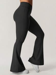 Yefecy 女士高腰瑜伽紧身裤，喇叭裤型，高腰修身瑜伽裤，阔腿瑜伽裤，弹力工作裤，适合运动、跑步、骑行、瑜伽、匹克球等休闲运动，黑色春季款 - 黑色 - 查看 5