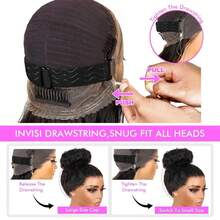 250 Density Invisi Strap 360 HD Full Lace Frontal Wig Glueless Deep Wave Human Hair Wig Pre Plucked Drawstring Human Hair Wig Brazilian Virgin 13x4 HD Transparent Curly Lace Frontal Wigs For Women Natural Black Color - Natural Black - 查看 11
