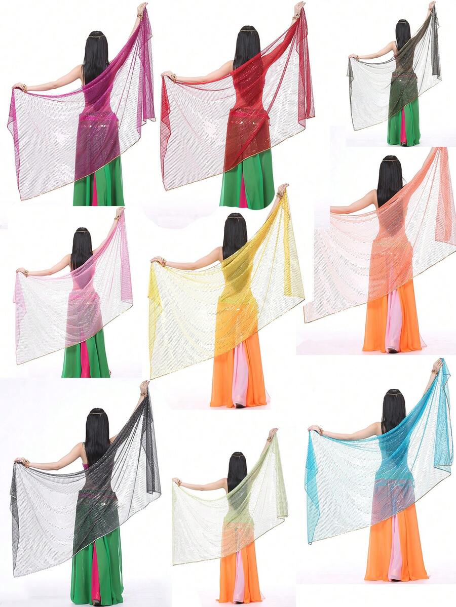 Leichte Damen Chiffon Handtücher mit Pailletten Saum - Bauchtanz Hüfttuch Schal Schleier