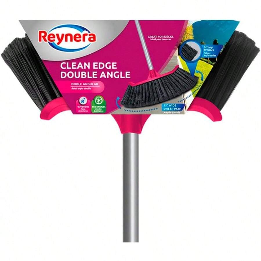 Reynera Mega Barrido Magenta – Escoba Doble Angular de Plástico para Exteriores con Mayor Área de Barrido y Fibras Reforzadas, Ideal para Uso Rudo, Color Magenta - 1 - Ver 1