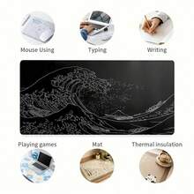 1PC Black & White Giant Wave Gaming Mouse Pad - Large Desk Mat, Office Desktop Accessory | Locking Edge Design, Non-Slip Rubber Base | XL & XXL Sizes Available, Suitable For Home & Office | Ideal Gift For Boyfriend/Girlfriend, Back To School Essential - màu đen - Xem 6