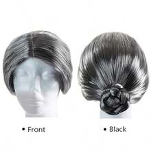 Oma Perruca Damas Vieja Señora Disfraz Abuela Cosplay Accesorios con Oma Perruca, Perruca Gorro, Madea Oma Gafas, Cadenas de gafas Cordillas, Perlenschmuck Oma Revestimiento para Carnaval - Multicolor - Ver 2