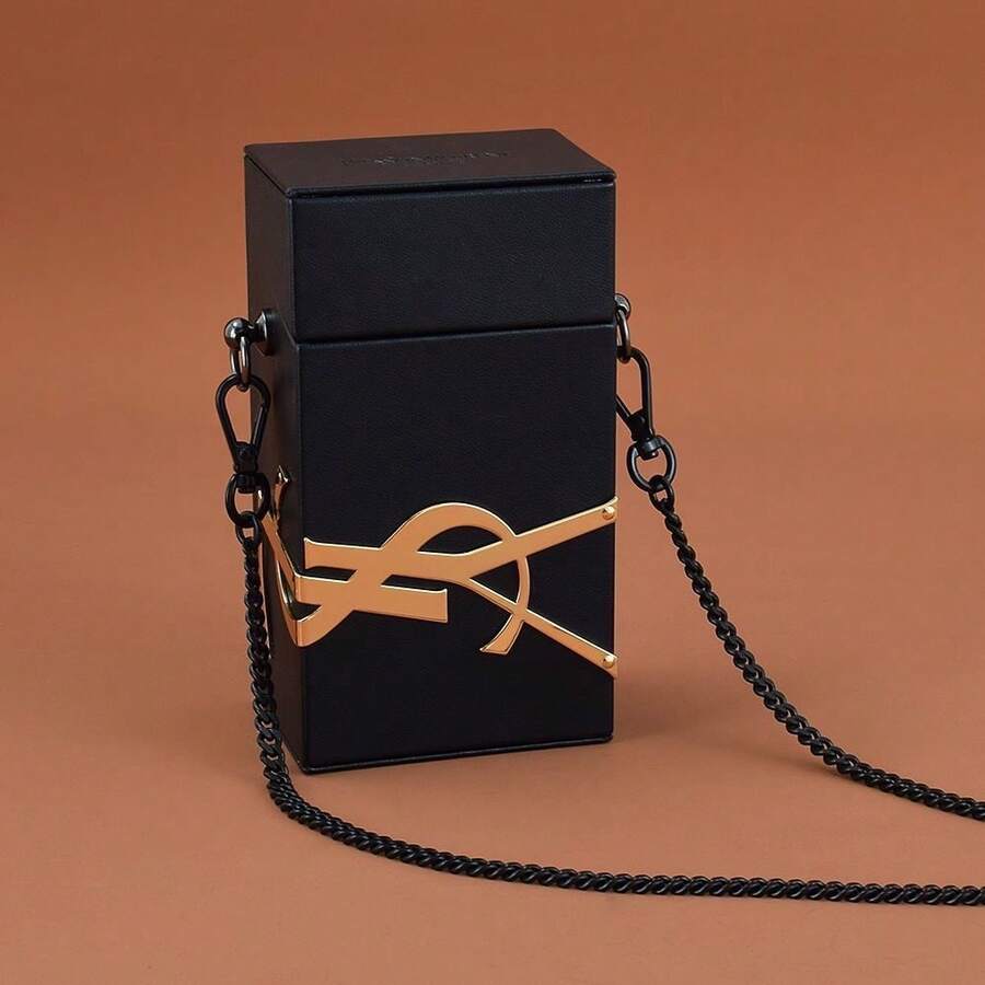 Yves Saint Laurent 定制单肩包，DIY单肩包，立方体链条包，优雅简约设计，粉色/黑色，适合购物、约会、工作和上学，链条需另行安装 - 黑色 - 查看 1