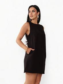 Vestido Midi Marrante Bolso Ziper Alta Costura Blogueira Tendencia QUEIMA DE ESTOQUE - Preto - Visão 3