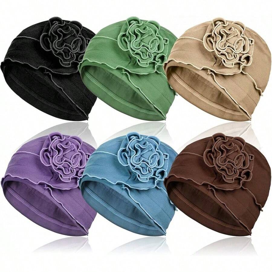 6 Pieces Cotton Chemo Turban Headwear, Soft Cancer Headwear Elastic Chemo Hats For Women With Hair Losshalloween - 多色-3 - 查看 1