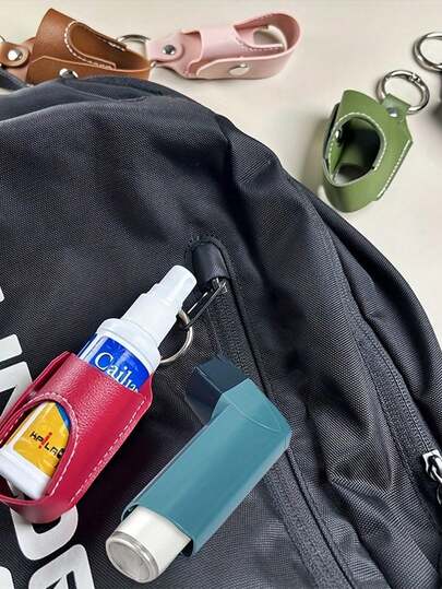 2个装男女通用哮喘吸入器钥匙扣套，钥匙圈，休闲风格咳嗽药瓶保护套，便携式，适用于哮喘吸入器和咳嗽糖浆瓶，方便旅行携带，易于夹扣设计，适合露营和旅行