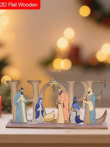 1 pezzo Targa in legno con scena della Natività, integrando la scena della Natività nella mangiatoia nel design della parola "Speranza", regali di Natale, regali cristiani, decorazione, decorazione per la casa, decorazione per luoghi religiosi