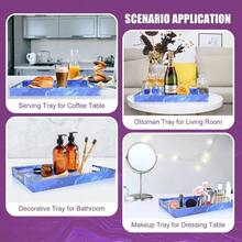 Pink Serving Trays, Decorative Serving Tray With Handles, Coffee Table Rectangular Trays Plastic Tray Ottoman Bathroom, Living Room, 15. U201Dx 10.2u201Dx1.37u201D - 藍色大理石 + 15.7 英寸 x 10.2 英寸 x 1.4 英寸 - 查看 5