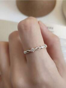 1 قطعة خاتم فضي مفتوح قابل للتعديل بسيط