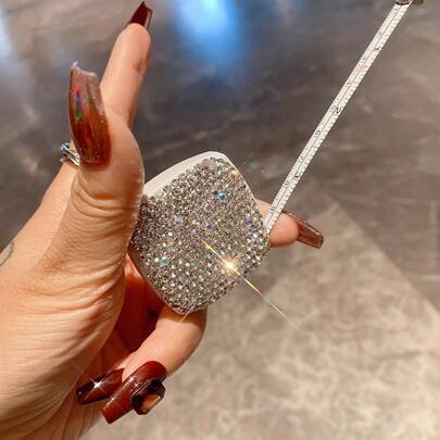 1 件创意时尚迷你伸缩尺，闪亮水钻装饰，家居装饰软卷尺，豪华便携式带钥匙扣，家用尺子