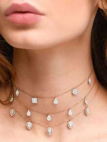 金色项链，水滴形方晶锆石镀铜项链，优雅可爱，适合日常佩戴、约会、聚会和送礼 - 金色 - 查看 1