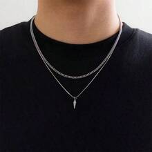 2pcs/Set Men's Stainless Steel Rivet Pendant Necklace, Hiphop Street Style Double Layer Chain, Suitable For Daily Wear, Boyfriend Gift Fathers Day Gift School Jewelry Men Y2k Accessories Goth Chains Jeans Accessories Gothic Jewellery Back To School Halloween Accessories Punk - 彩色 - 查看 1