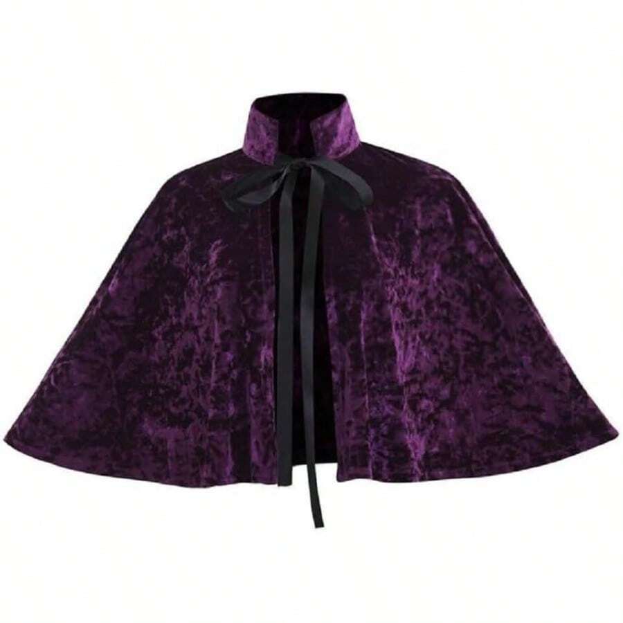 Medieval Shawl Women Renaissance Velvet Cape Wraps Costume Lace Gothic Lolita Cloak For Partygift - 紫色 - 查看 1