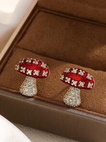 طقم مجوهرات من قلادة وأقراط بتعليقة فطر من الفولاذ المقاوم للصدأ للنساء، طقم قلادة وأقراط فاخر متعدد الاستخدامات مرصع بالراين، مناسب للحياة اليومية/عيد الميلاد/الحفلات/هدايا المناسبات/هدايا رأس السنة/هدايا للنساء