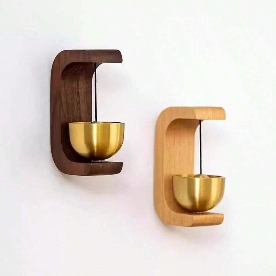 多巴胺门铃磁性门木风铃冥想卧室入口提醒挂饰铜铃门禁系统报警器 - 胡桃木色[背膠款] - 查看 1